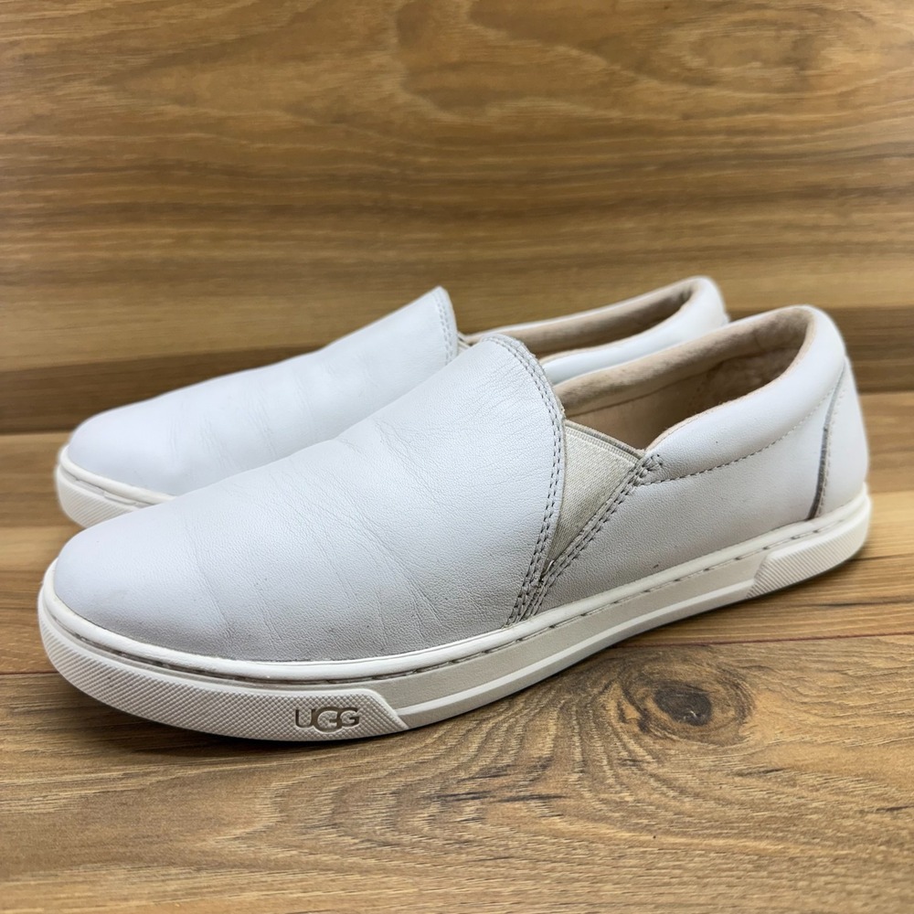 UGG‎ Kitlyn Leather Sneakers Womens 8 White Low Top Slip On flats Minimalist - Picture 3 of 11